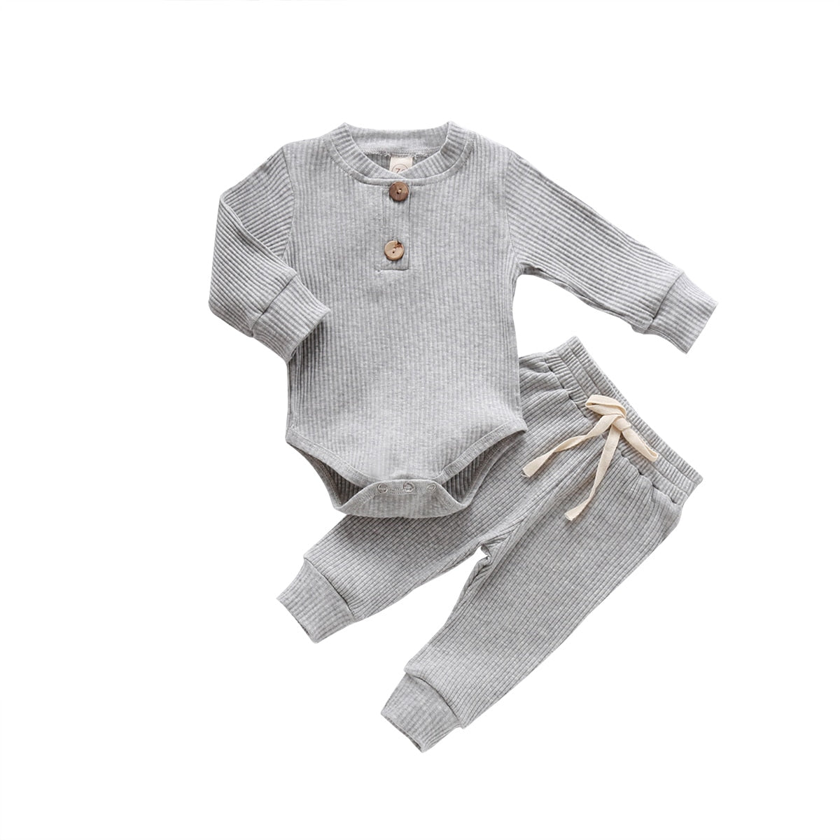Baby Solid Clothes Long Sleeve Romper and Pants Set