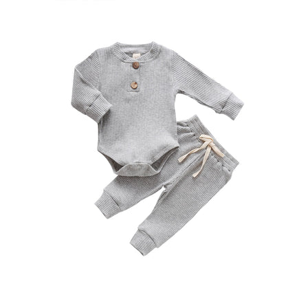 Baby Solid Clothes Long Sleeve Romper and Pants Set