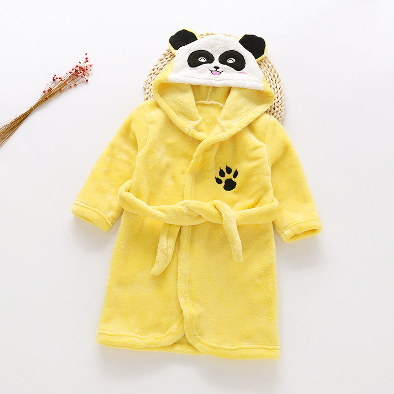 Cartoon Animals Flannel Hooded Bathrobe for Kids