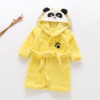 Cartoon Animals Flannel Hooded Bathrobe for Kids