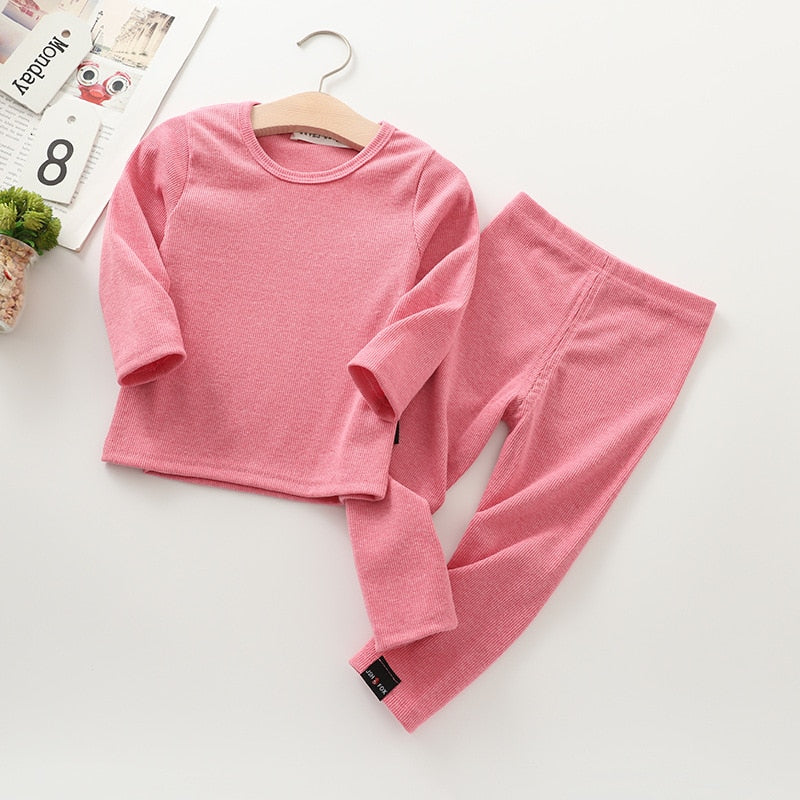Long Sleeve Solid Color Baby Pajama Set