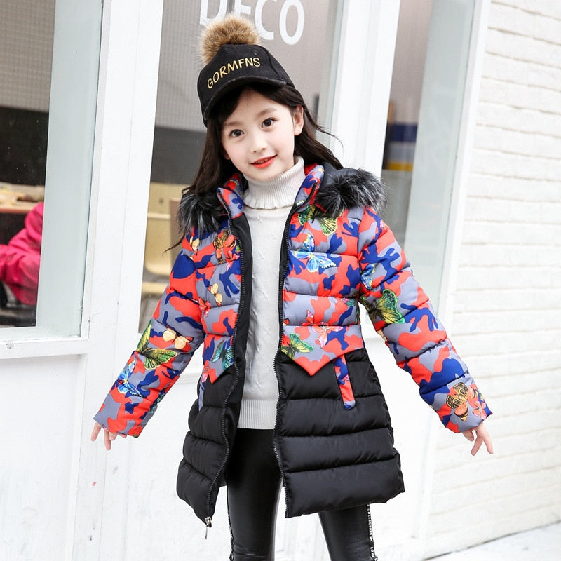Girls Warm Winter Coat with Artificial Fur