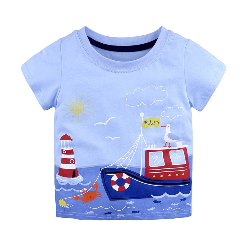 Summer Baby Cotton O-Neck T-Shirt with Cartoon Print