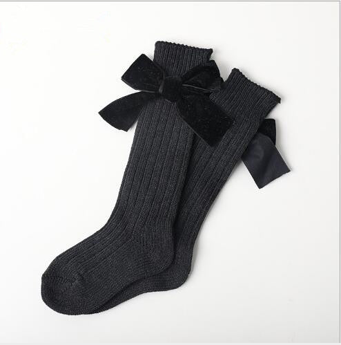 Cotton Long Socks With Velvet Bows