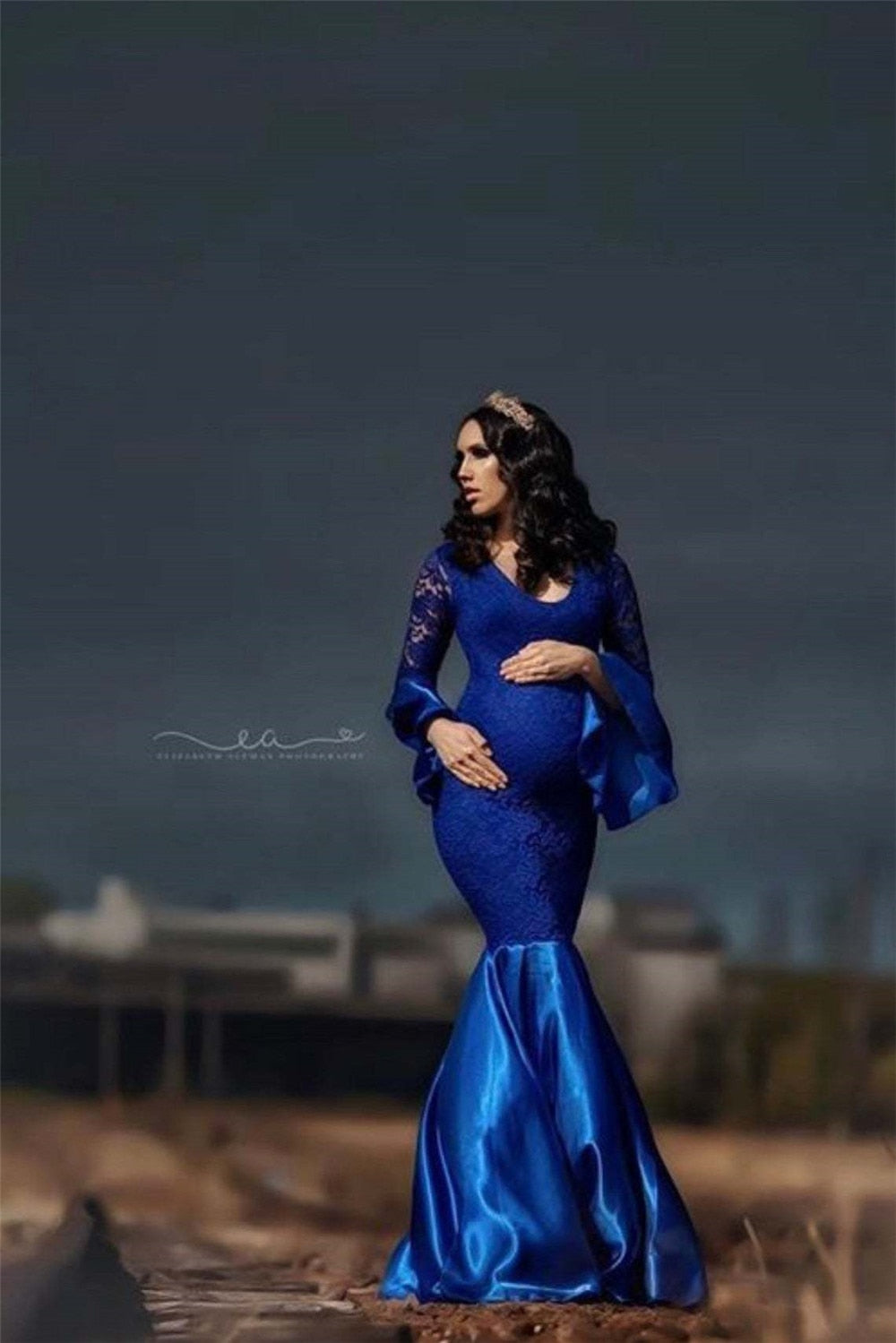 Elegant Lace Long Maternity Dress