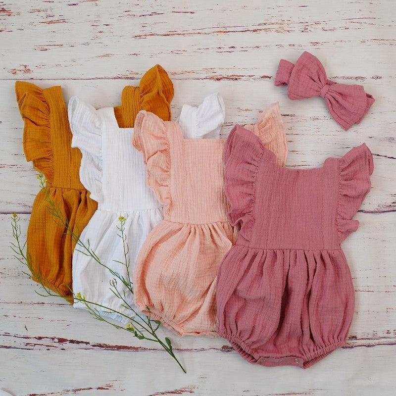 Cotton Romper and Headband with Bow