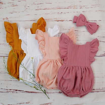 Cotton Romper and Headband with Bow