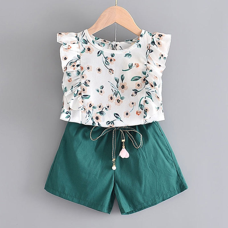 Girls' Cute Bright Printed Cotton Clothes Set