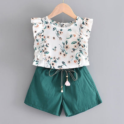 Girls' Cute Bright Printed Cotton Clothes Set