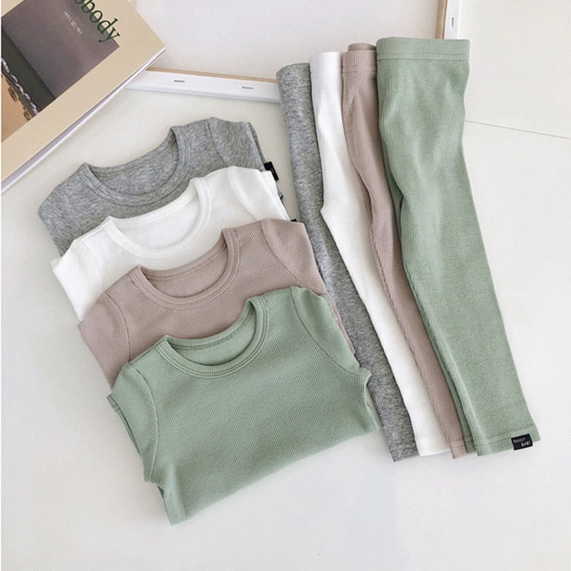 Long Sleeve Solid Color Baby Pajama Set
