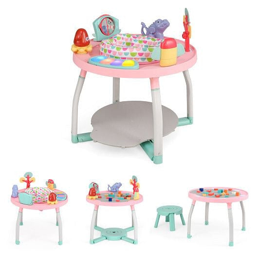 5-in-1 Baby Activity Center Interactive Bounce Seat with Removable Toys-Pink
