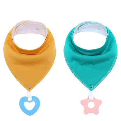 Soft Absorbent Colorful Organic Cotton Baby Bib with Teething Toy 2 pcs Set
