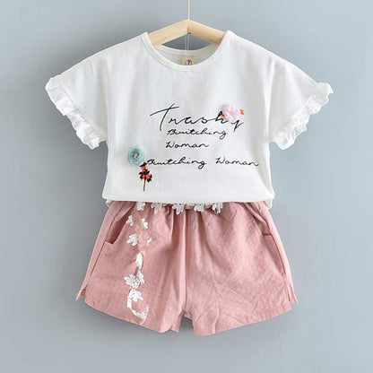 Girls' Cute Bright Printed Cotton Clothes Set