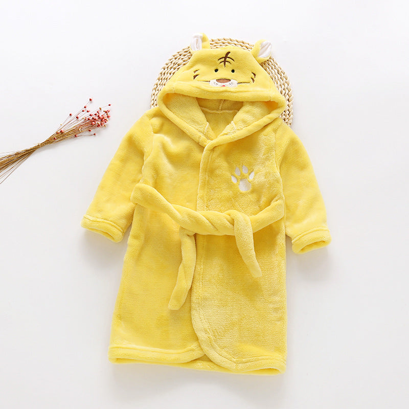 Cartoon Animals Flannel Hooded Bathrobe for Kids
