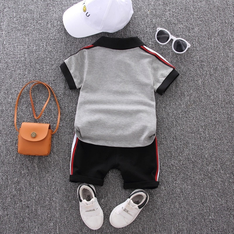 Cotton Boys' Clothing Set in White and Grey