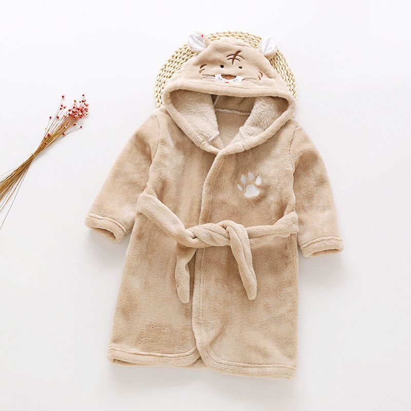 Cartoon Animals Flannel Hooded Bathrobe for Kids