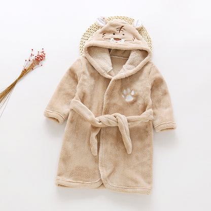 Cartoon Animals Flannel Hooded Bathrobe for Kids