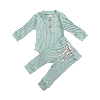Baby Solid Clothes Long Sleeve Romper and Pants Set