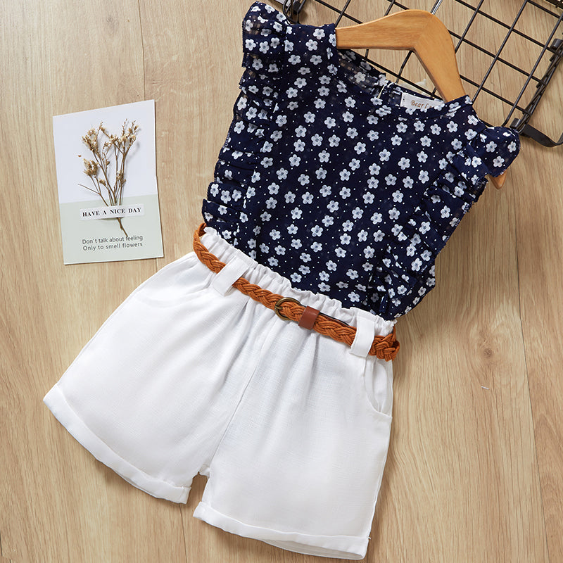 Girls' Cute Bright Printed Cotton Clothes Set