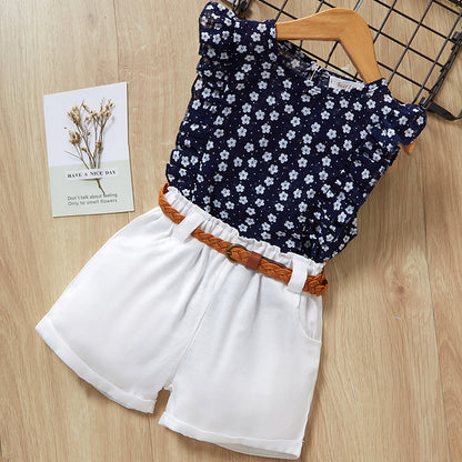 Girls' Cute Bright Printed Cotton Clothes Set