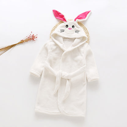 Cartoon Animals Flannel Hooded Bathrobe for Kids
