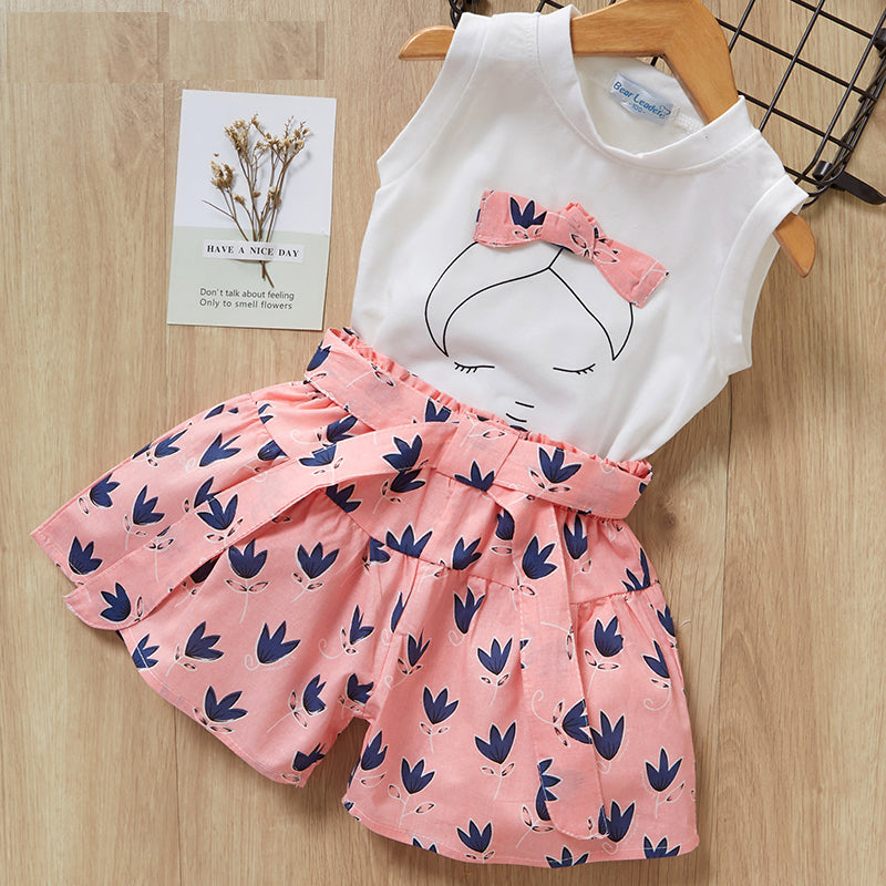 Girls' Cute Bright Printed Cotton Clothes Set