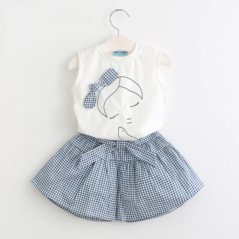 Girls' Cute Bright Printed Cotton Clothes Set