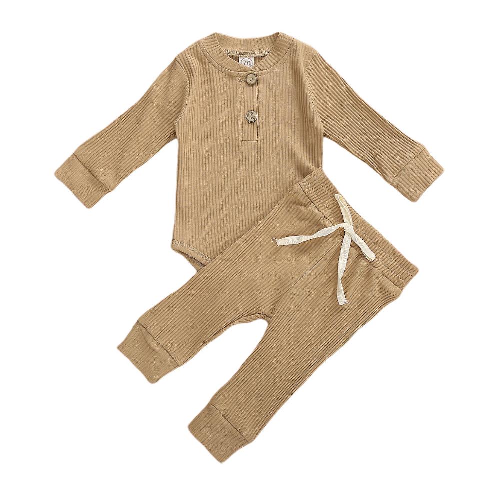 Baby Solid Clothes Long Sleeve Romper and Pants Set
