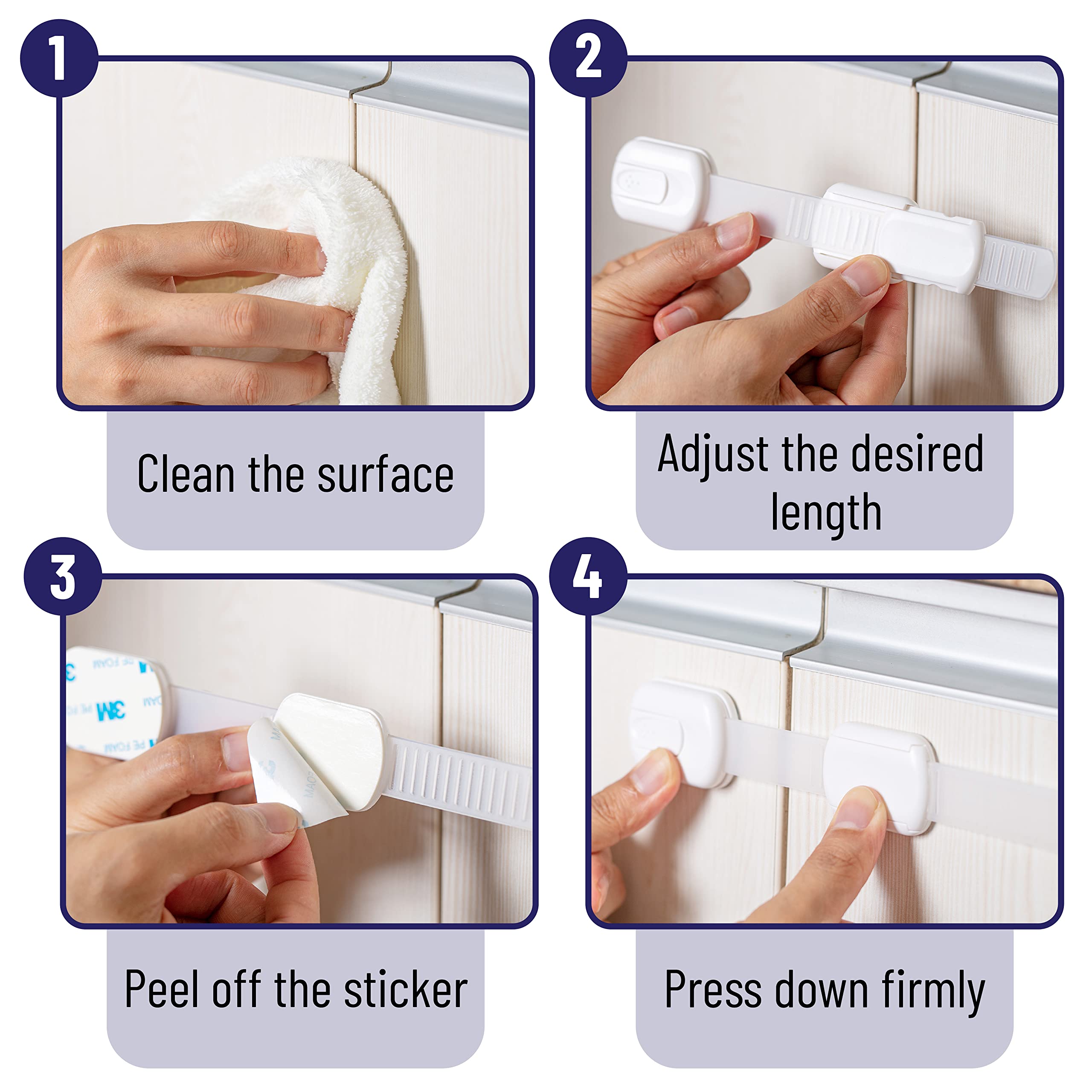 Child Safety Strap Locks, 6 Pack, Child Proof Cabinet Latches, Child Safety Cabinet Locks, Drawer Locks Baby Proofing, Baby Cabinet Safety Latches