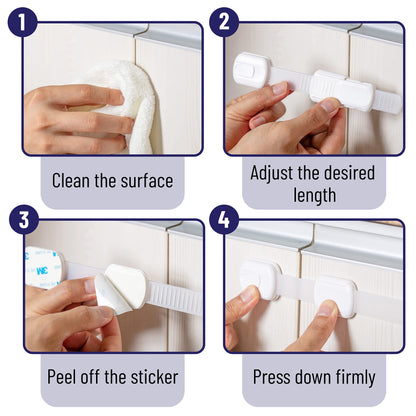Child Safety Strap Locks, 6 Pack, Child Proof Cabinet Latches, Child Safety Cabinet Locks, Drawer Locks Baby Proofing, Baby Cabinet Safety Latches