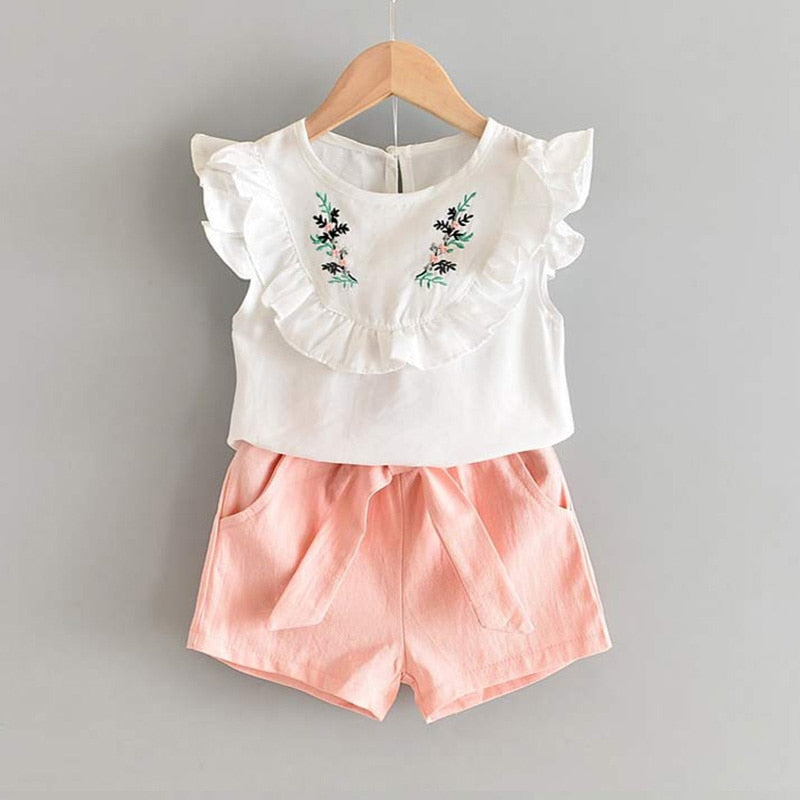 Girls' Cute Bright Printed Cotton Clothes Set