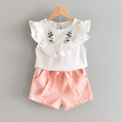 Girls' Cute Bright Printed Cotton Clothes Set