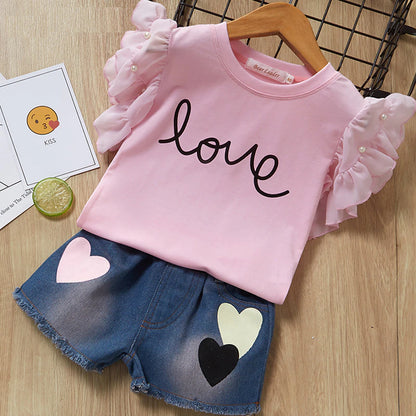 Girls' Cute Bright Printed Cotton Clothes Set