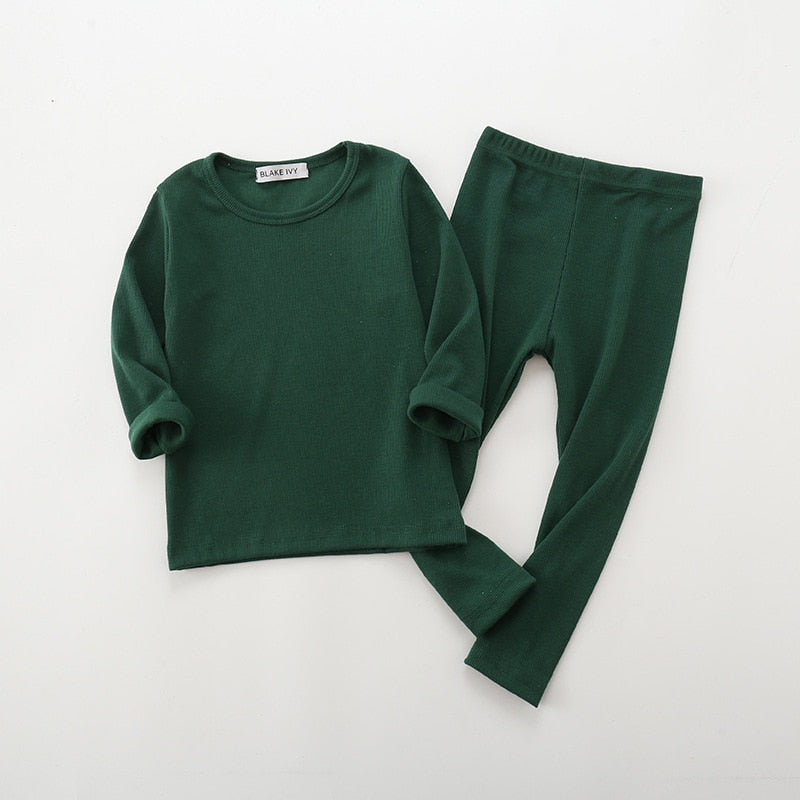 Long Sleeve Solid Color Baby Pajama Set