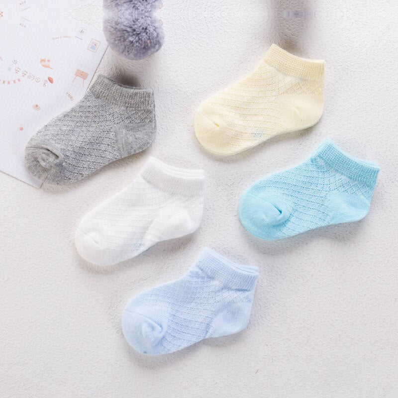 Baby's Pastel Color Breathable Socks 5 Pairs Set