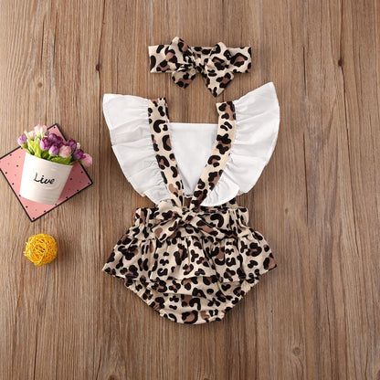 Summer Leopard Romper with Headband for Baby Girls
