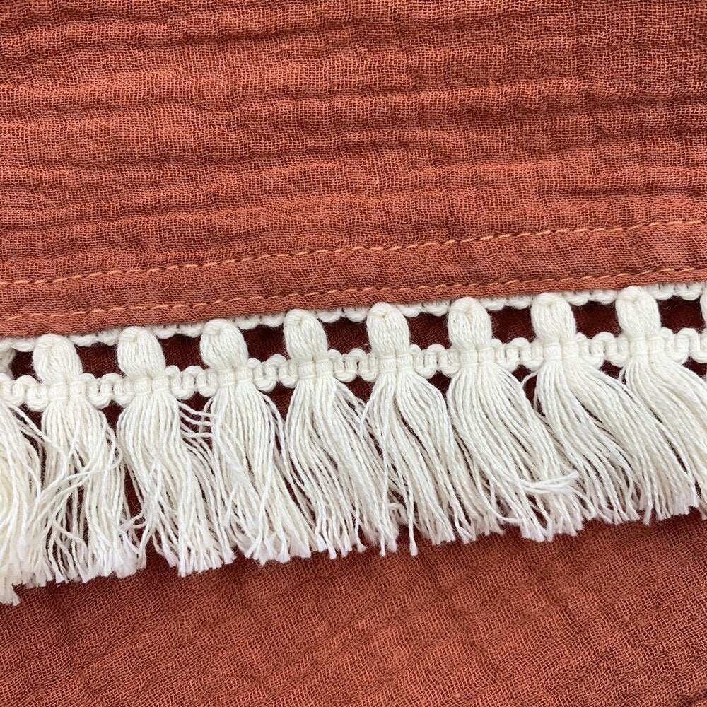 Cotton Muslin Baby Swaddle Blanket with Tassels