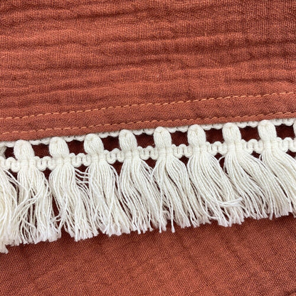 Cotton Muslin Baby Swaddle Blanket with Tassels