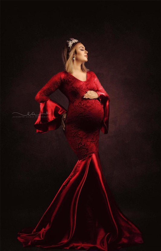 Elegant Lace Long Maternity Dress