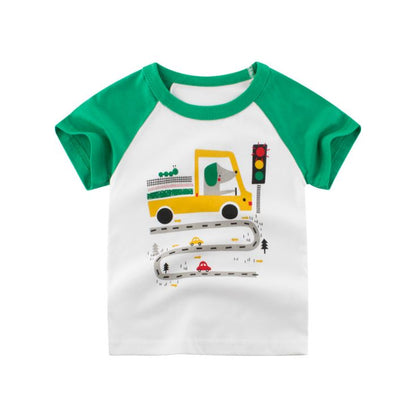 Summer Boy's Cartoon Printed Cotton T-Shirt