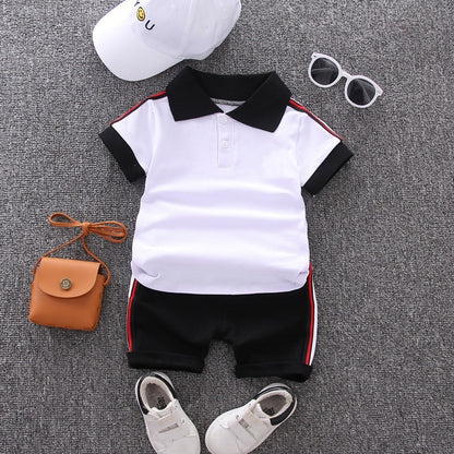 Cotton Boys' Clothing Set in White and Grey